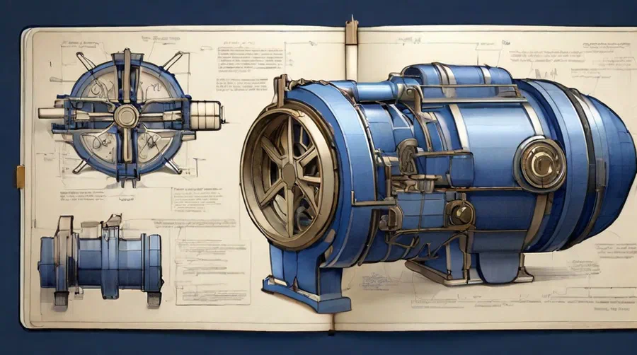 **Prompt :** *sketchbook style. blueprint of a large and complex machinery. details of parts all around the main design.* Je raffole des illustrations techniques et scientifiques.