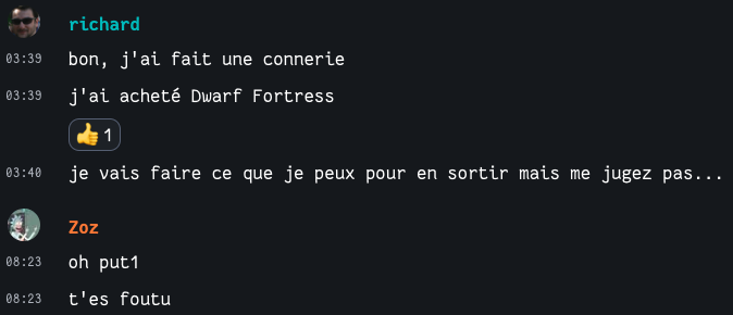 Conversation entre moi et @Zoz sur mon salon Matrix 6zATOt