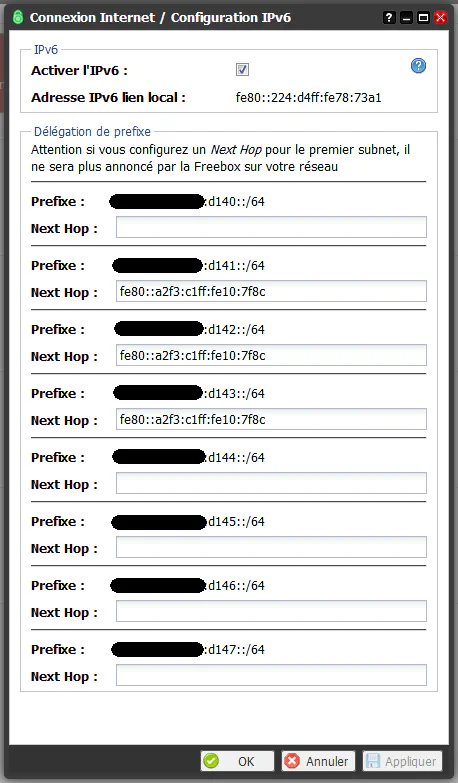 Freebox Délégation de préfixe