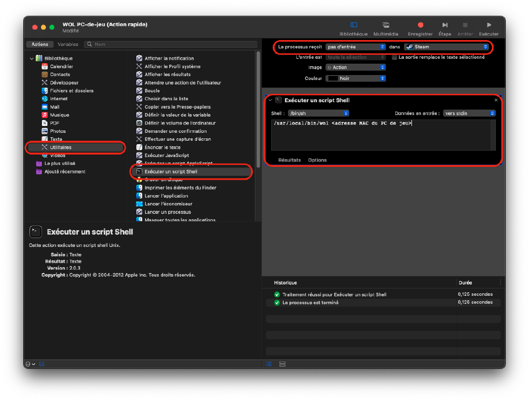 Configuration de notre action rapide v3upXS