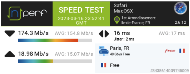 nperf depuis le Mac mini M1 en wifi 6z5TuR