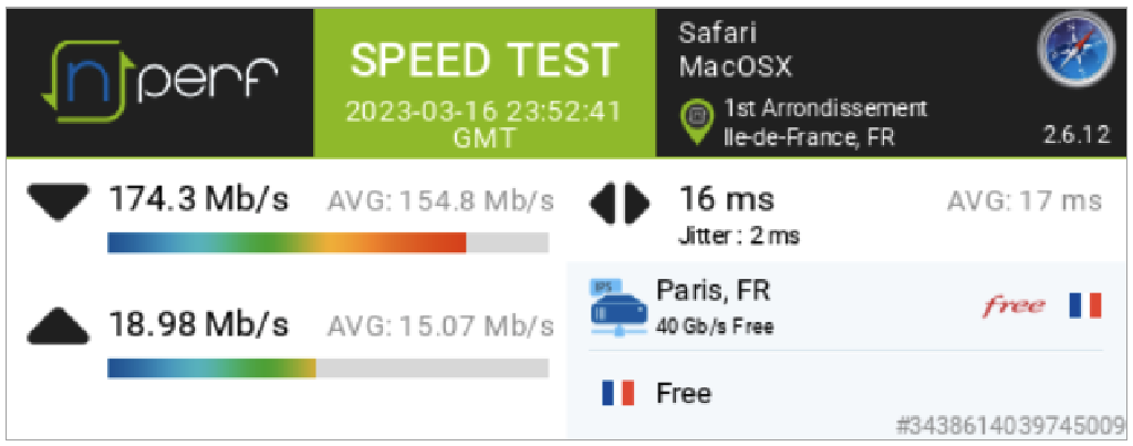 nperf depuis le Mac mini M1 en wifi 6z5TuR