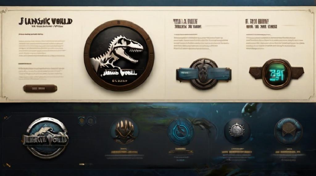 **Prompt :** *UI elements for a jurassic world themed website, based on management interfaces seen in the movie* UMNQGu