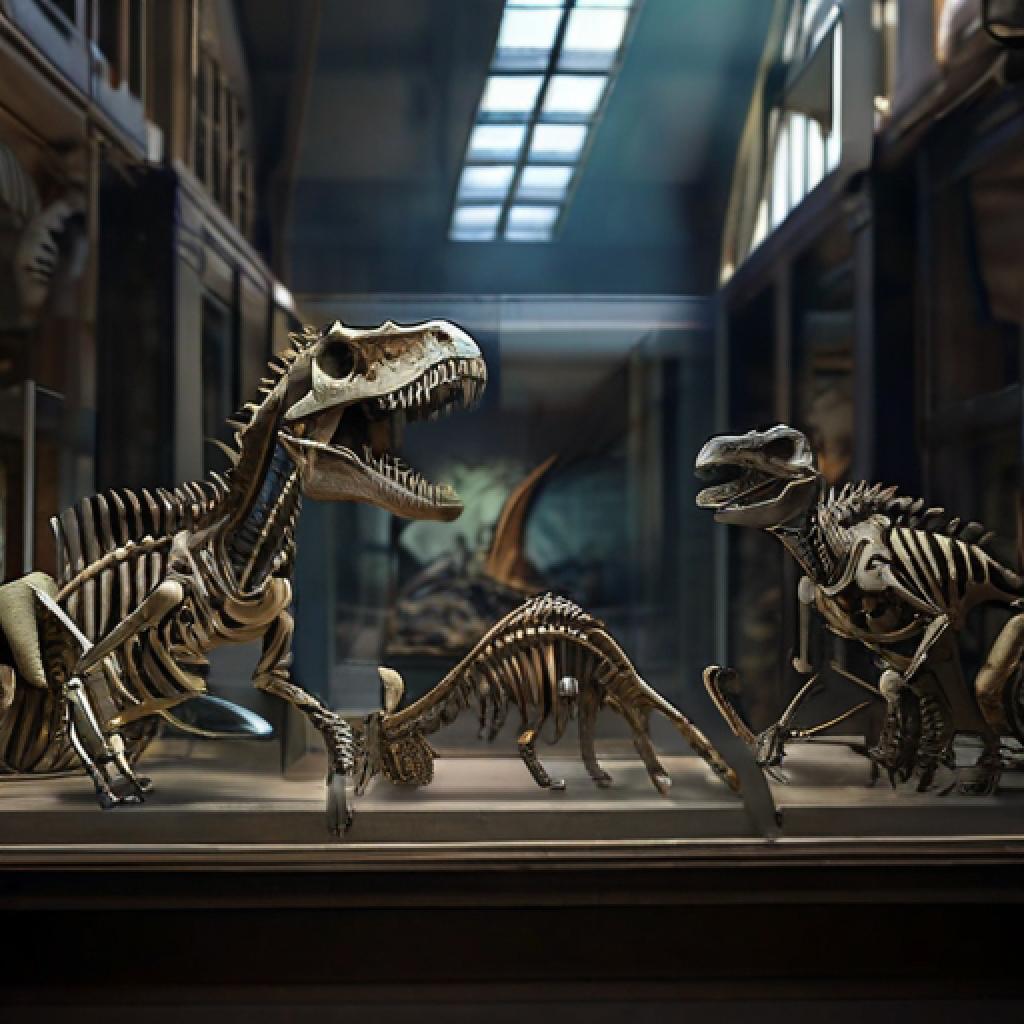 **Prompt :** *photorealistic collection of dinosaurs skeletons in a museum*. Là encore, le rendu est bien meilleur que dans mon article sur Stable Diffusion Z8yh4q