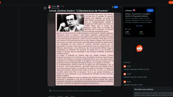 Image de couverture pour Extrait, Günther Anders, "L’Obsolescence de l’homme" : r/france