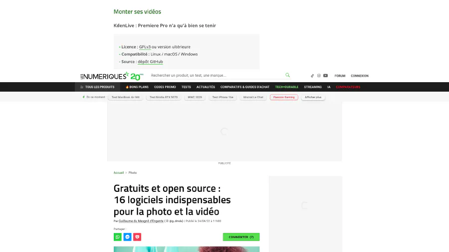 Image de couverture pour Gratuits et open source : 16 logiciels indispensables pour la photo et la vidéo - Les Numériques