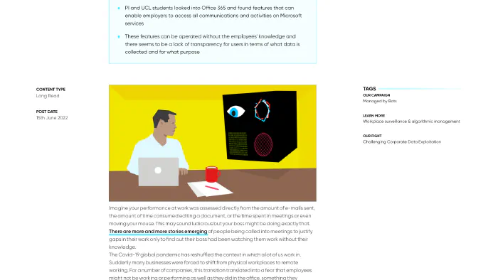 Image de couverture pour WFH - Watched from Home: Office 365 and workplace surveillance creep | Privacy International