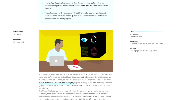 Image de couverture pour WFH - Watched from Home: Office 365 and workplace surveillance creep | Privacy International