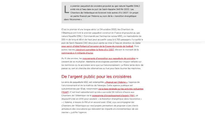 Image de couverture pour Des paquebots de croisière financés au nom de la transition écologique - Splann ! | ONG d'enquêtes journalistiques en Bretagne