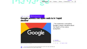 Image de couverture pour Google admits the open web is in ‘rapid decline’ | The Verge