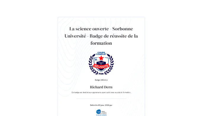 Image de couverture pour La science ouverte - Sorbonne Université - Badge de réussite de la formation