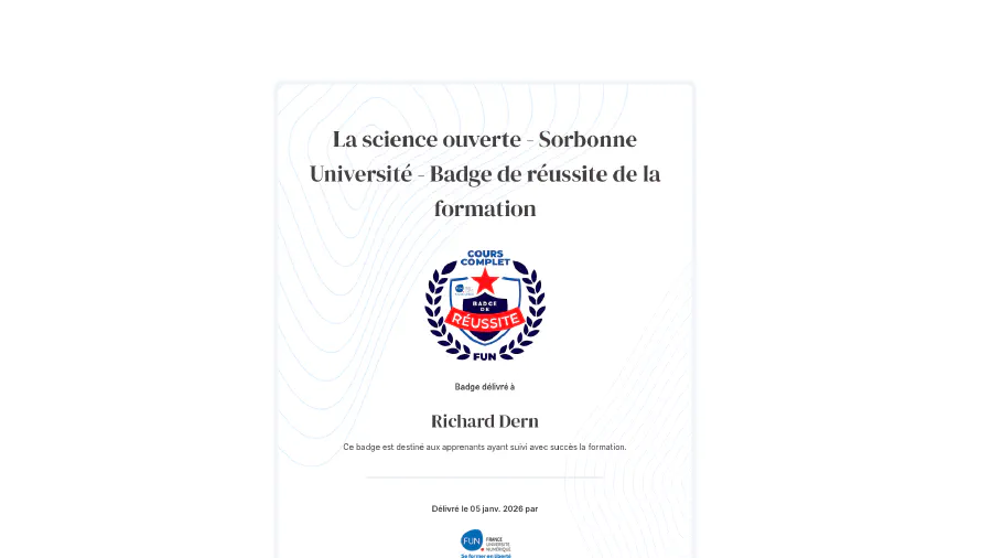 Image de couverture pour La science ouverte - Sorbonne Université - Badge de réussite de la formation
