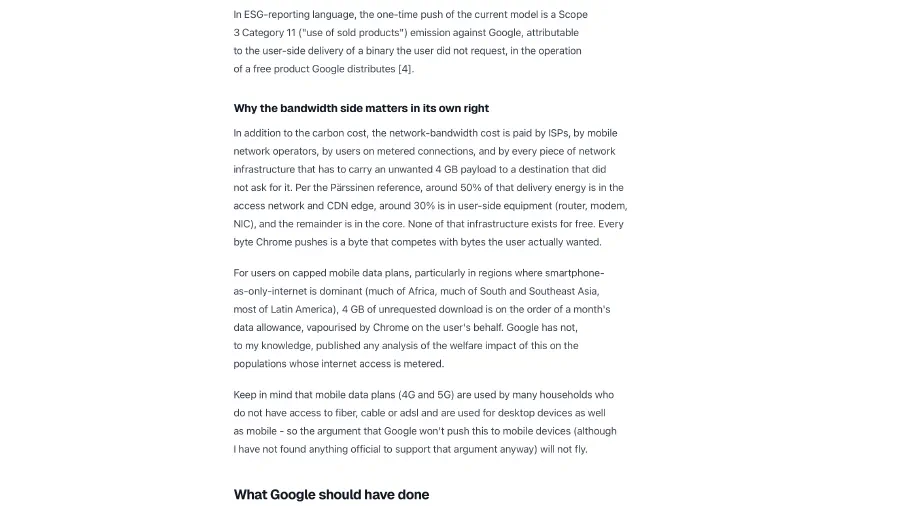 Image de couverture pour Google Chrome silently installs a 4 GB AI model on your device without consent. At a billion-device scale the climate costs are insane. — That Privacy Guy!
