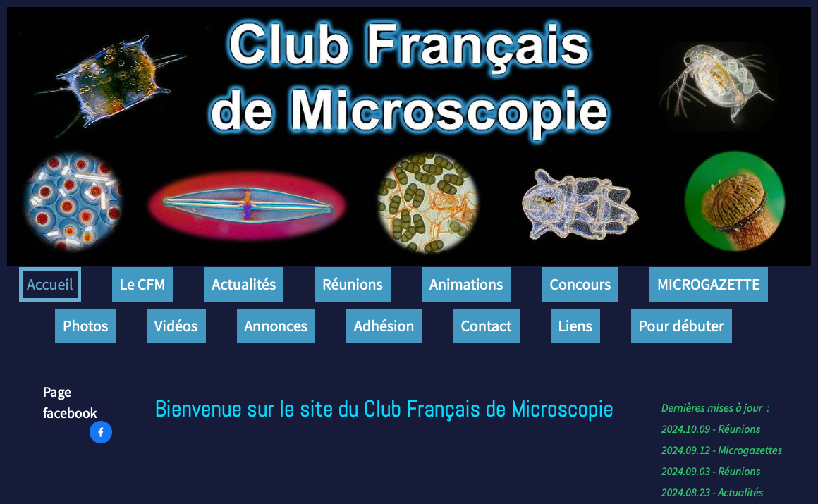 Capture d'écran du site du Club Français de Microscopie cfm