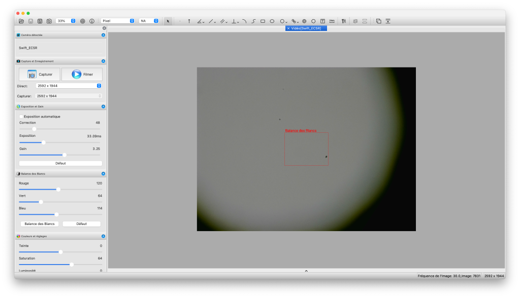 Caméra active dans Swift Imaging camera
