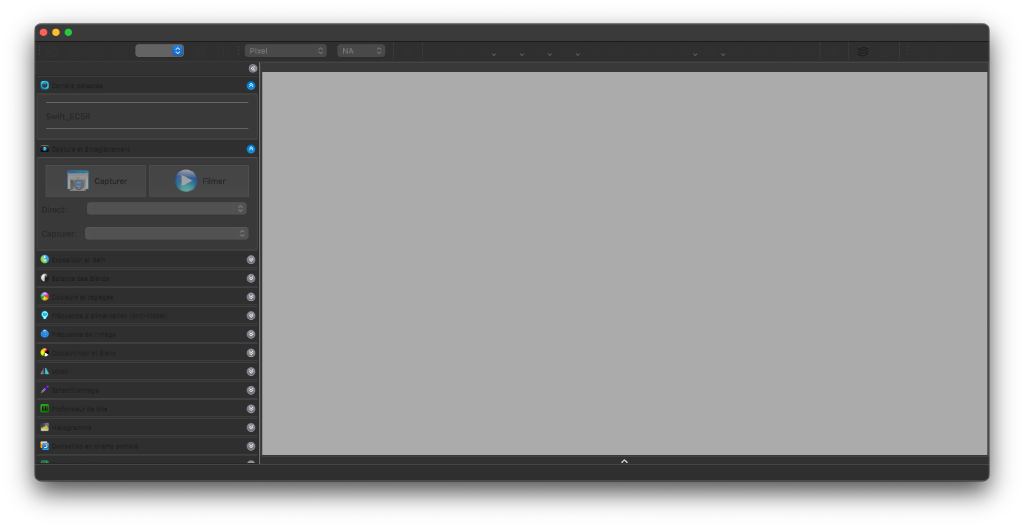 Interface du logiciel Swift Imaging dark-mode