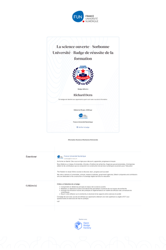 Couverture de La science ouverte - Sorbonne Université - Badge de réussite de la formation